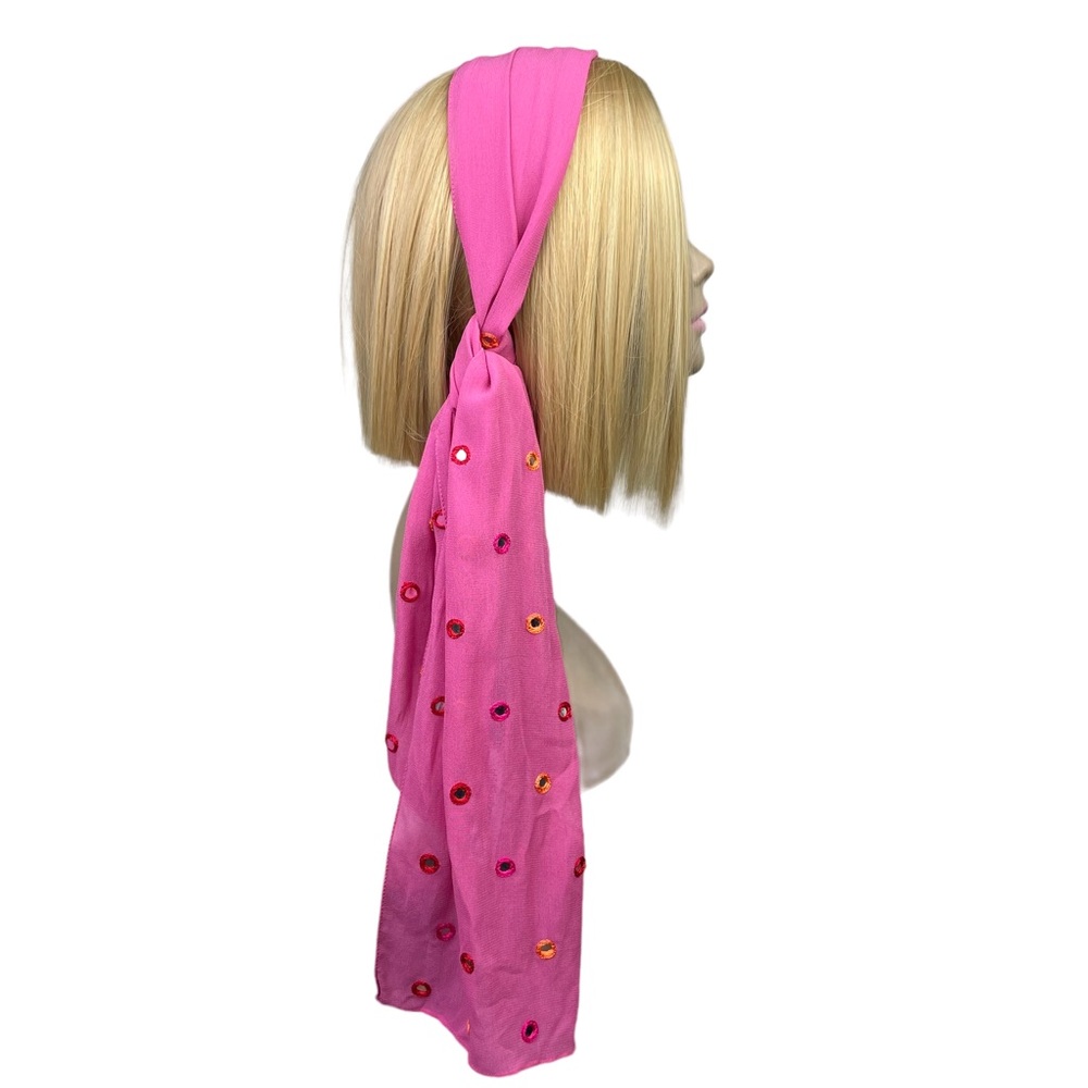 Liz Claiborne NEW Rectangular Scarf Embroidered Mirror Sequins Pink Orange Red